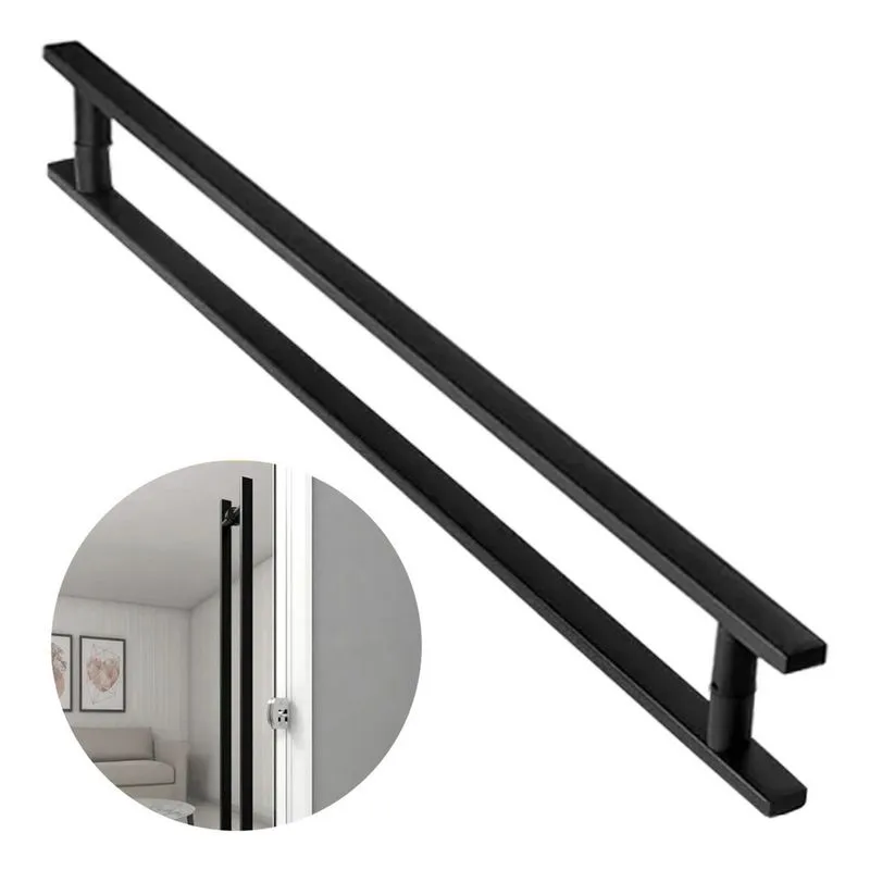 Puxador De Porta Preto Madeira Vidro 60cm Aço Inox 304 Fosco Brinovar