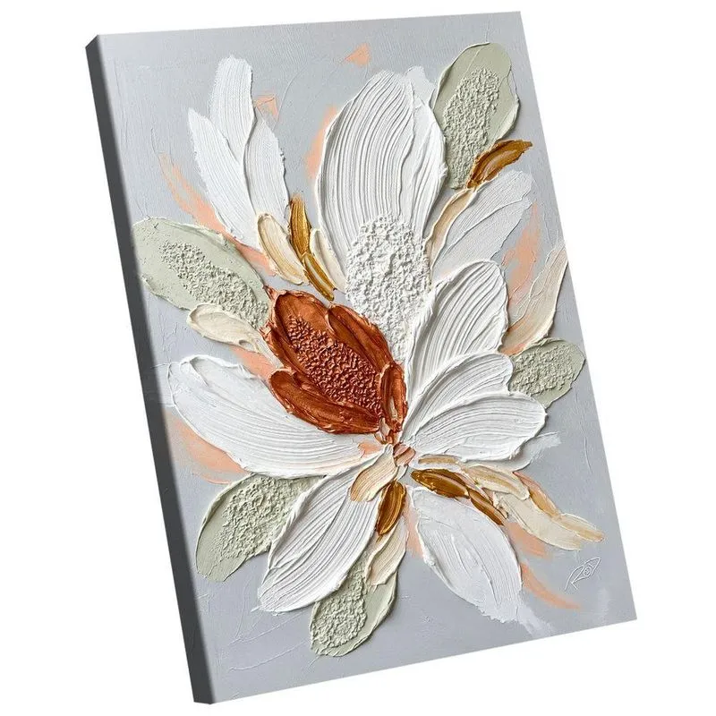 Quadro Decorativo Flor Bra-03508 Retangular Em Canvas Com Madeira Nobre Reflorestada Bege Br Artes