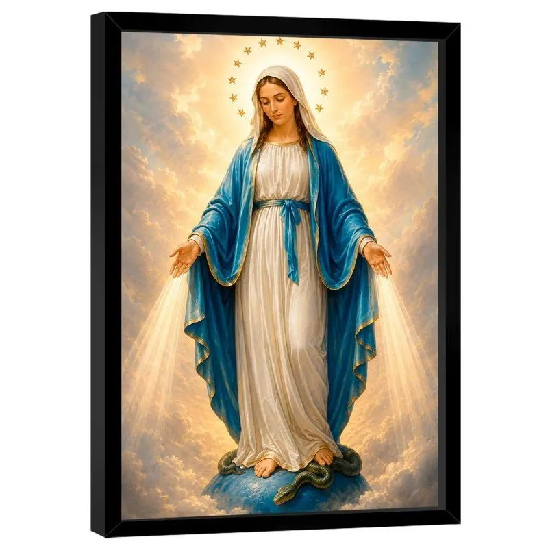 Quadro Decorativo Maria Vencendo O Pecado Retangular Em Madeira Nobre Preto Br Artes