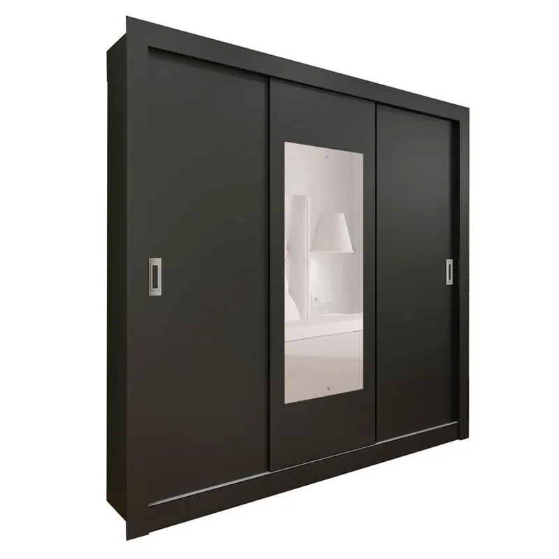 Guarda-Roupa Casal com Espelho Bahia 3 PT 4 GV Preto