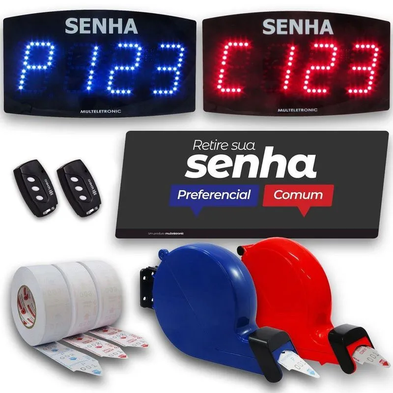Kit Senha Comum e Preferencial com Dispensadores e 2 Painéis