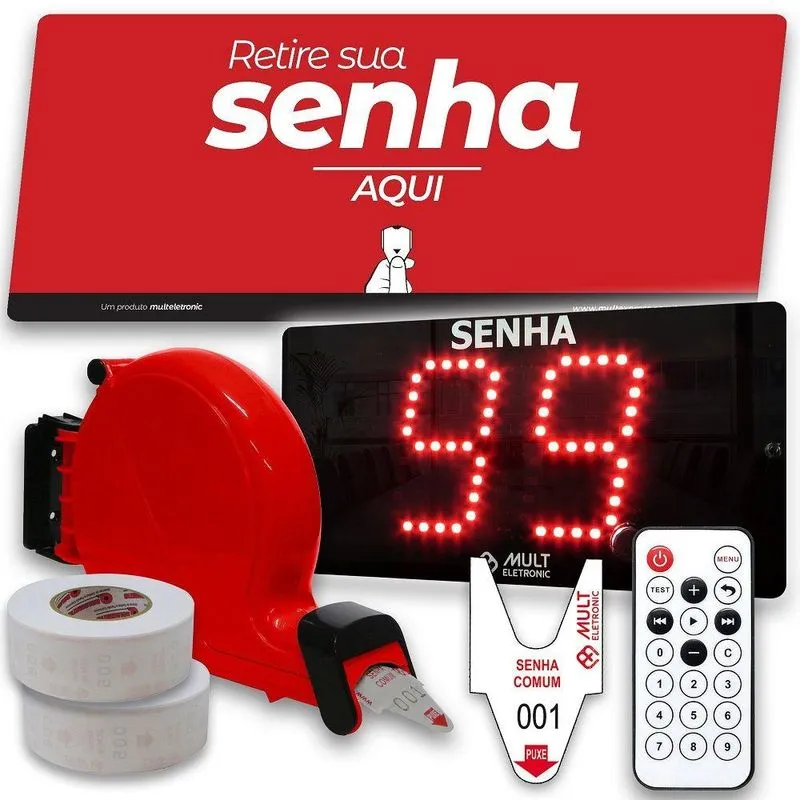 Kit Senha com Painel 2 Dígitos e Dispensador Bico de Pato