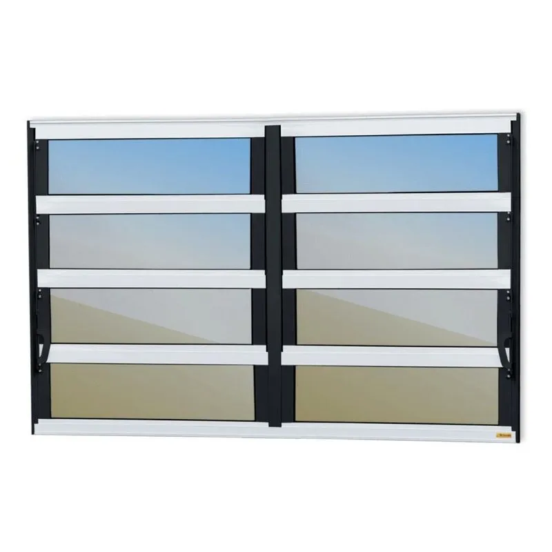 Janela De Alumínio Basculante 2 Seções 80x240cm Vidro Espelhado Elite Brimak Mix Preto Mix Preto