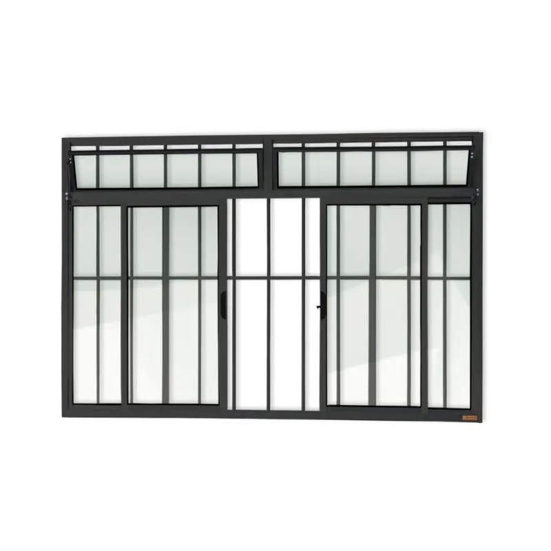 Janela Alumínio Plus 4F.C/Bandeira,Grade 100 X 150 V.Liso Preto Brimak