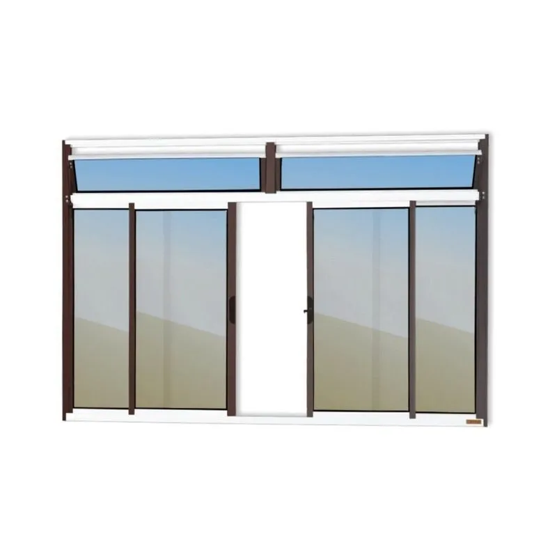 Janela Plus 4 Folhas Com Bandeira Vidro Reflex 120cm X 150cm Brimak Mix Corten Mix Corten