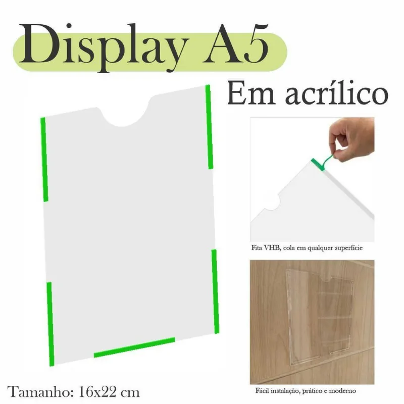 2 Display Parede Quadro Avisos Porta Folhas A5 Acrílico Vert