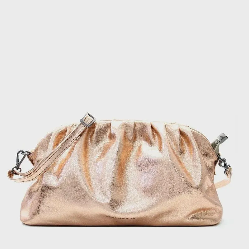 Bolsa Feminina Maria Verônica Festa Couro Metalizado Gold