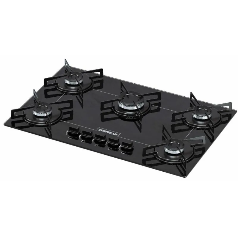 Cooktop 5 Bocas Chef Esmaltado Chamalux Ultra Chama com Mesa de Vidro Temperado, Acendimento Automático e Classe A