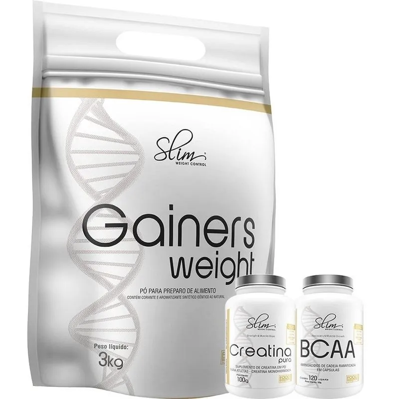 Kit Hipercalórico 3kg + Bcaa Aminoacidos Recuperação Muscular 120caps + Creatina Creatine Monohidratada 100g