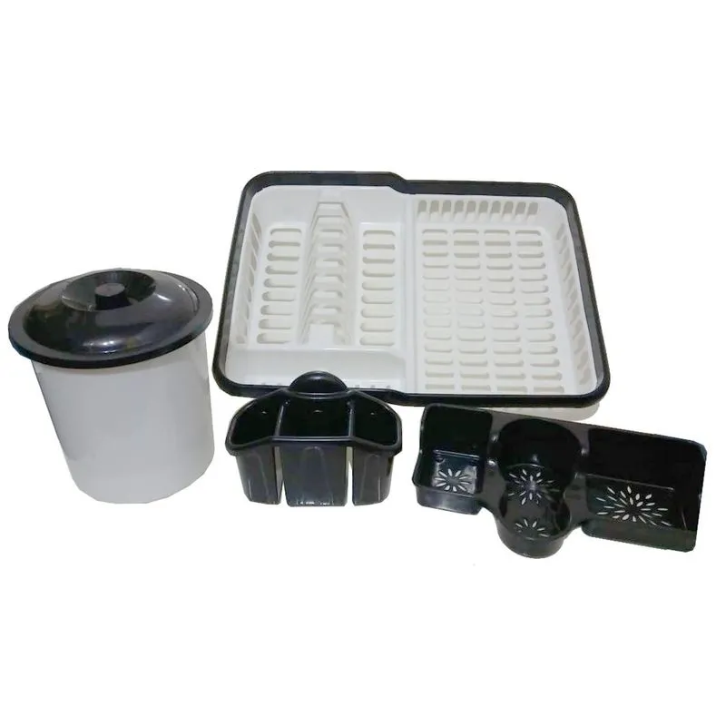 Kit Para Pia De Cozinha Moderno 4 Peças Preto E Branco