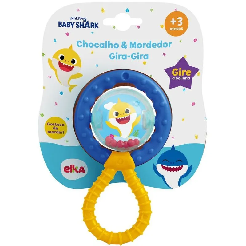 Chocalho E Mordedor Bebê Gira Gira Baby Shark Menino Menina Brinquedo Infantil Macio Estimulante Elka Original