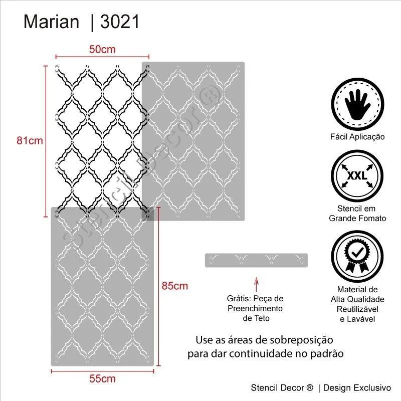 Marian 85x55cm - Stencil Para Parede - Stencil Decor