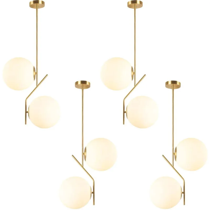 4 X Luminária 67Cm Pendente Jabuticaba 2 Globos Vidro