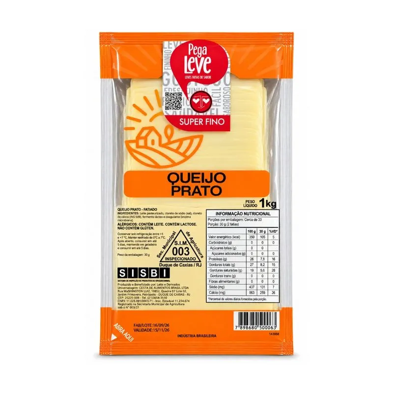 Queijo Prato Fatiado Pega Leve 1kg