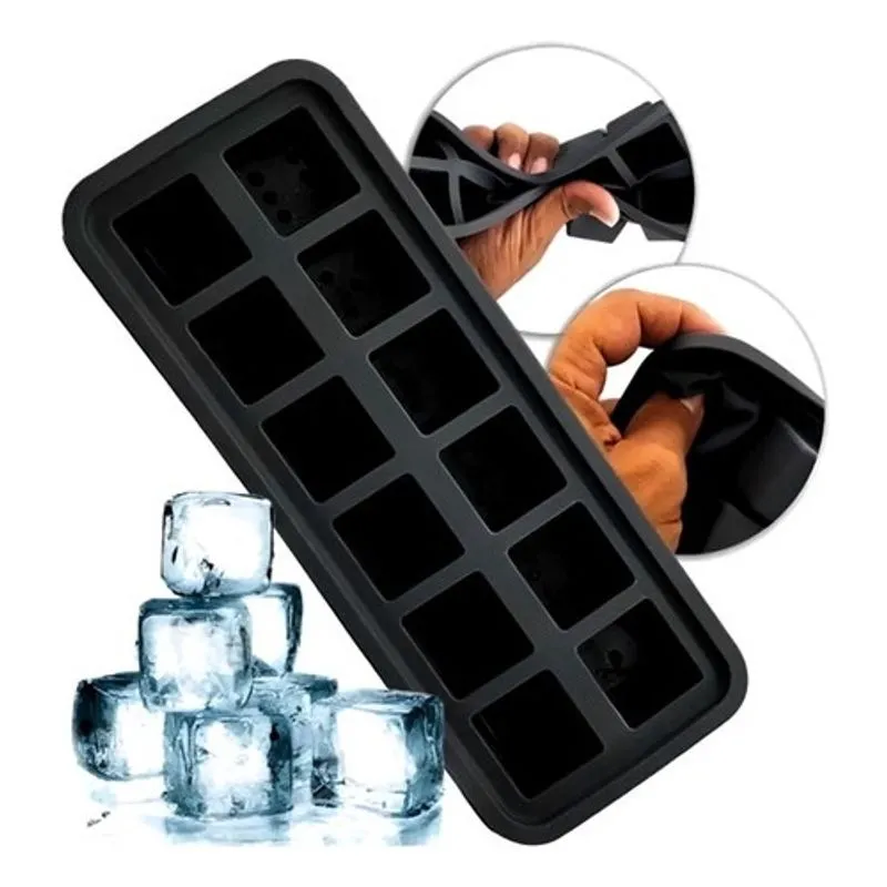 Forma De Gelo De Silicone 12 Cubos Forminha Flexível Drinks Cor Preto