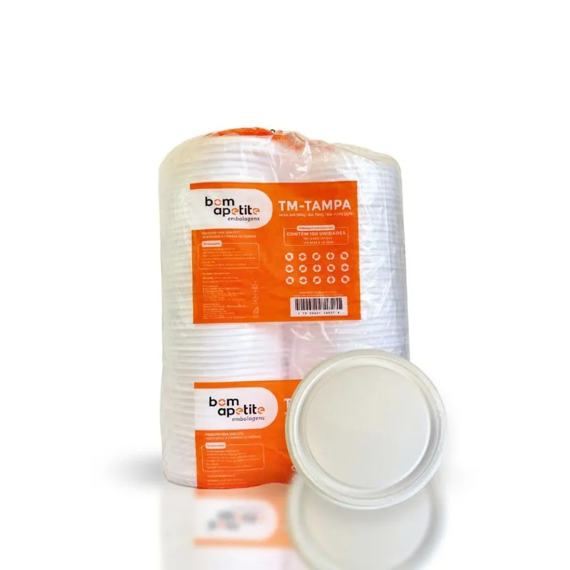 Tampa Para Marmitex De Isopor 500/750/1100ml Bom Apetite Com 100 Unidades