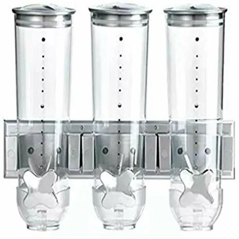 Dispenser De Cereais Triplo De Parede Porta Mantimentos E Alimentos Com 3 Potes Hermeticos Kangur