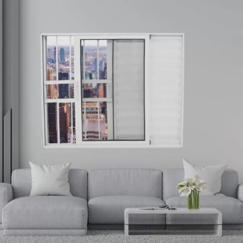 Janela Veneziana de Alumínio 3 Folhas 120 x 150cm com Grade Linha 25 Esquadrias Bergamo Branco