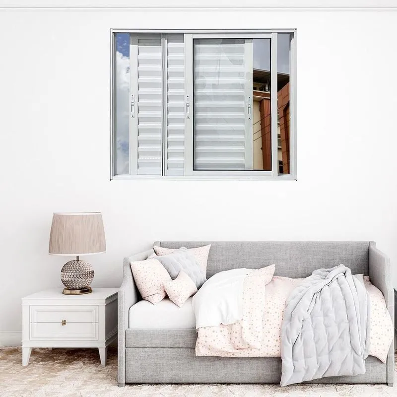 Janela Veneziana De Alumínio 3 Folhas Móveis 100 X 100cm Linha 25 Branco