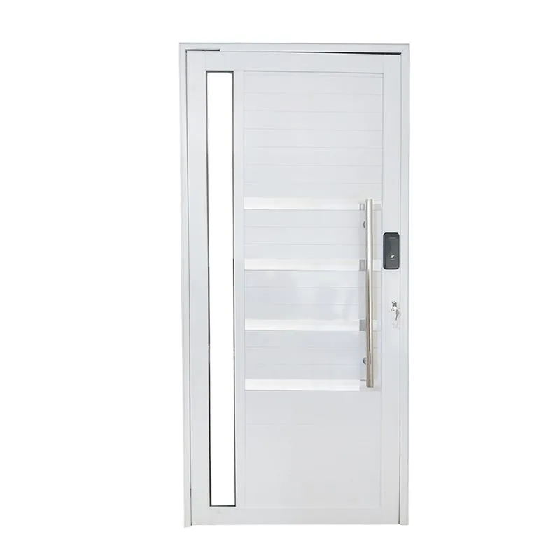 Porta Pivotante Puxador, Friso, Vidro E Fechadura Digital Alumínio Branco Linha Roma