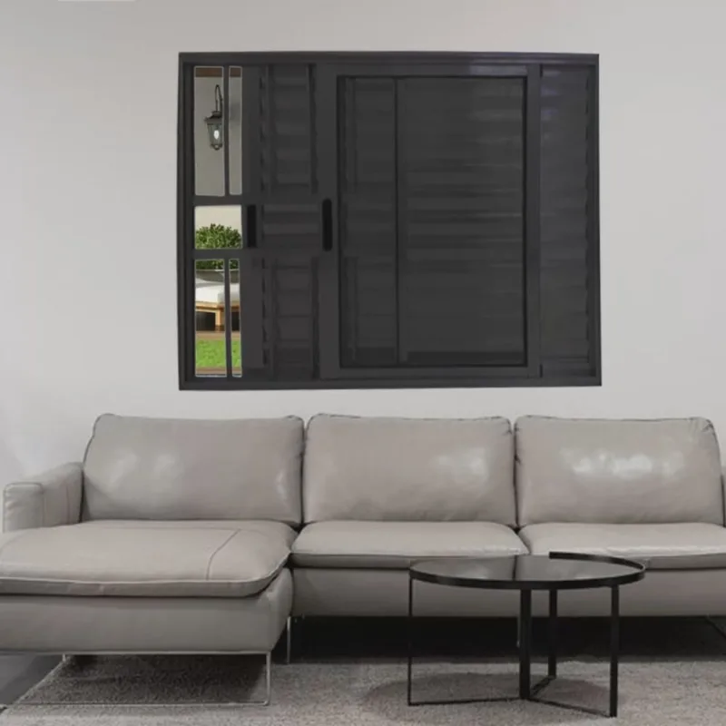 Janela Veneziana de Alumínio 3 Folhas 120 x 150cm Linha 25 com Grade Esquadrias Bergamo Preto