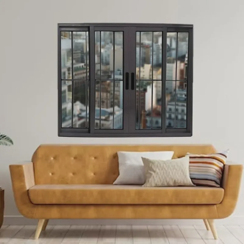 Janela Vitrô de Alumínio 4 Folhas Preto 100 X 100cm Linha 25 C/grade