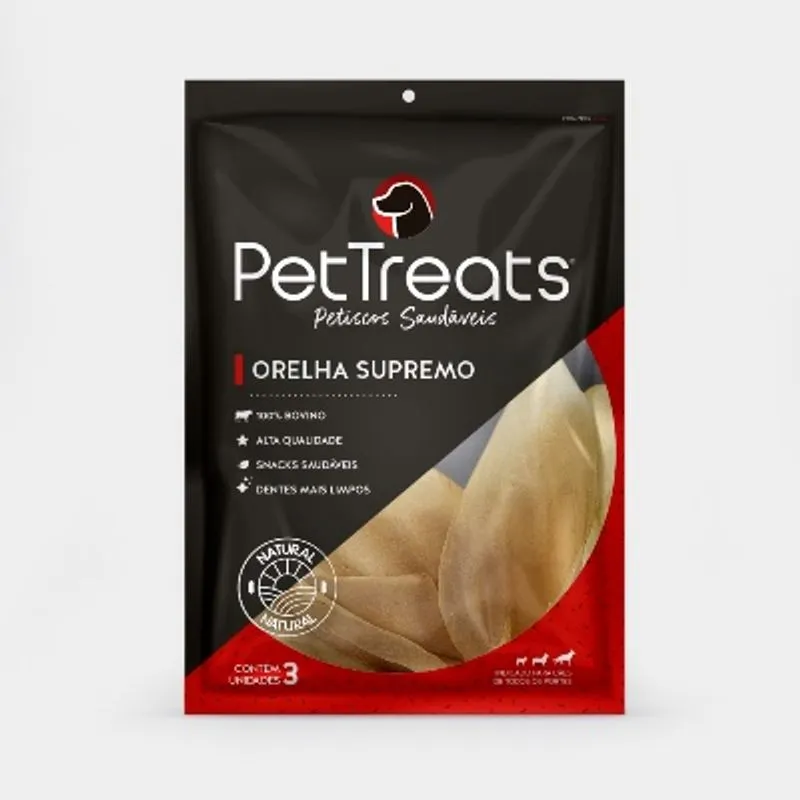 Petisco Pet Treats - Orelha Bovina Natural Desidratada - 3 und