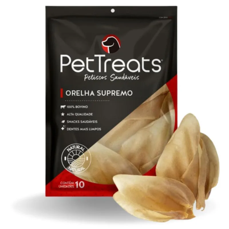 Pacote Orelha Bovina 10un Mordedor Natural Cães Pettreats
