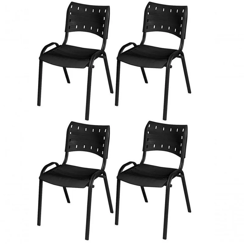Cadeira Iso Base Preto Escola, Escritório Preto - Kit 4 Un