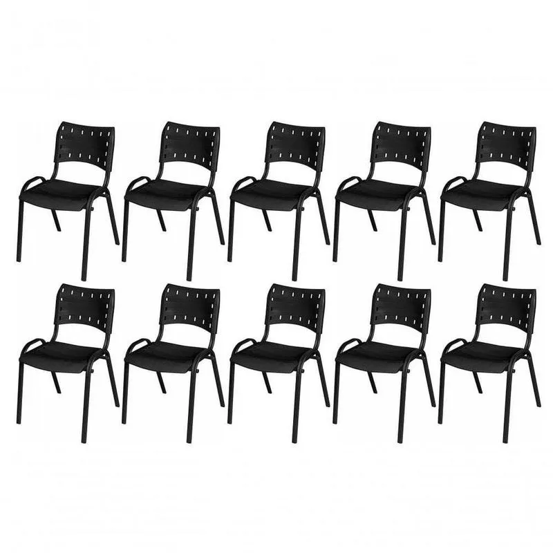 Cadeira Iso Base Preto Escola, Escritório Preto - Kit 10 Un