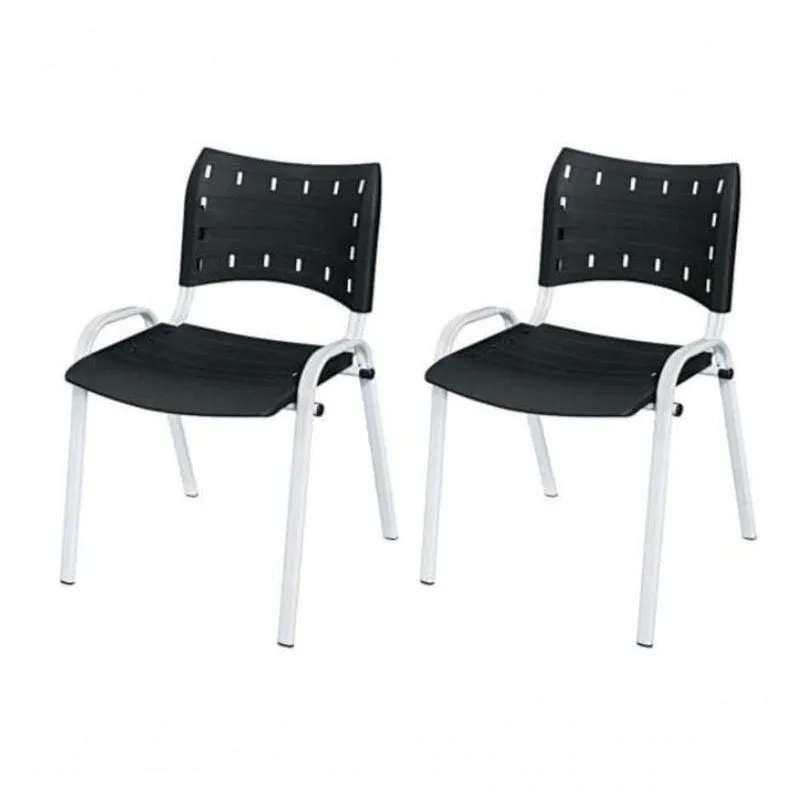 Cadeira Iso Base Branco Escola, Escritório Preto - Kit 2 Un