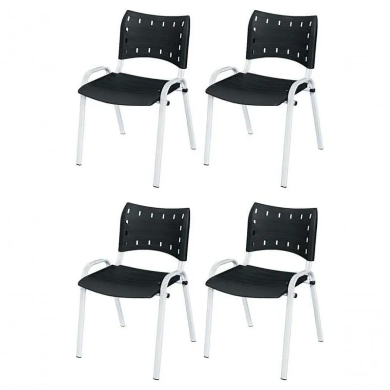 Cadeira Iso Base Branco Escola, Escritório Preto - Kit 4 Un