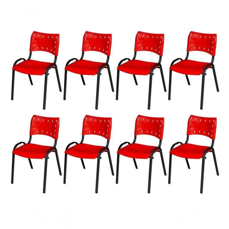 Cadeira Iso Base Preto , Escritório Vermelho Kit 8 Un