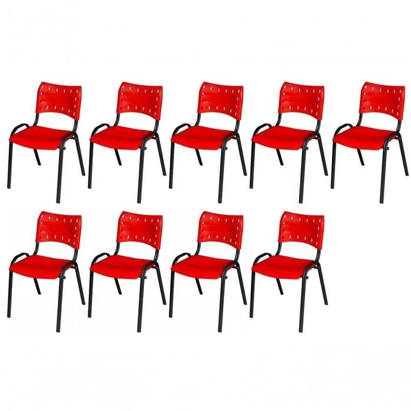 Cadeira Iso Base Preto , Escritório Vermelho Kit 9 Un