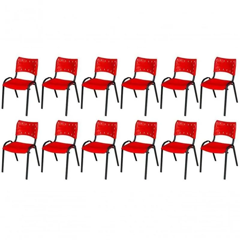 Cadeira Iso Base Preto Escola, Escritório Vermelho Kit 12 Un