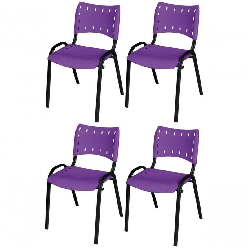 Cadeira Iso Base Preto Escola, Escritório Violeta - Kit 4 Un