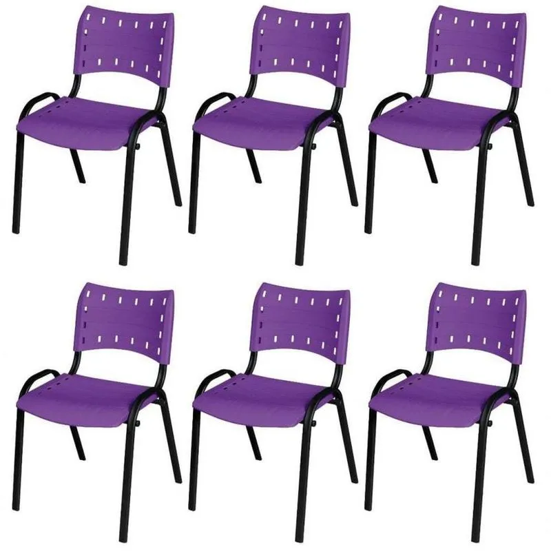 Cadeira Iso Base Preto Escola, Escritório Violeta Kit 6 Un