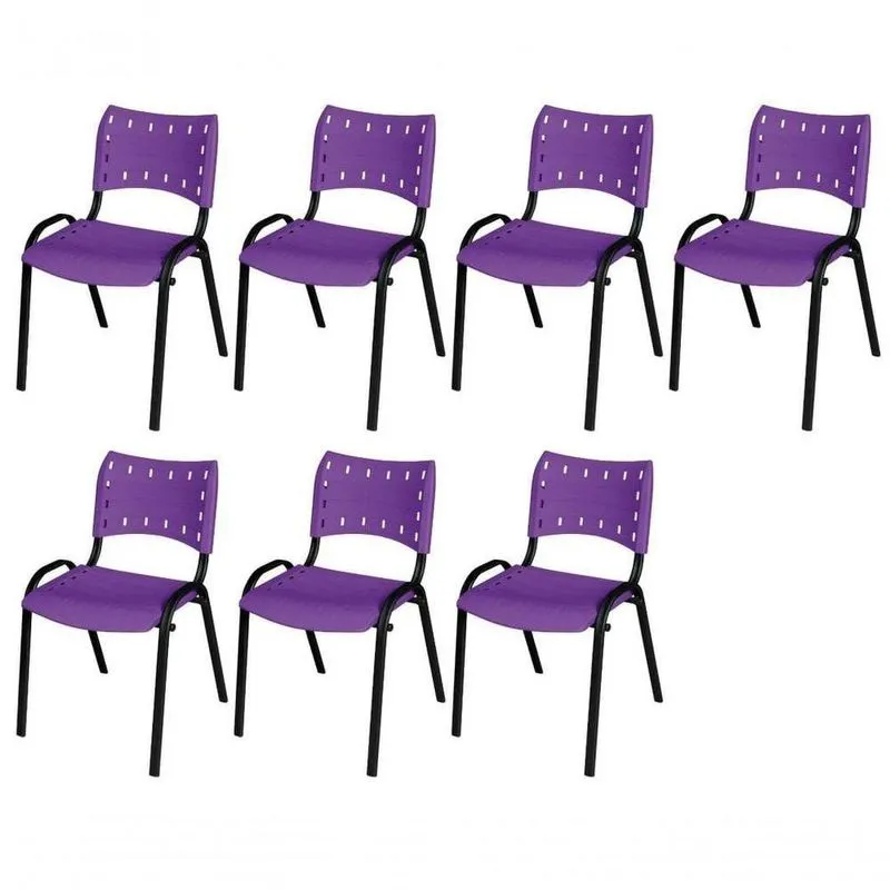 Cadeira Iso Base Preto Escola, Escritório Violeta Kit 7 Un