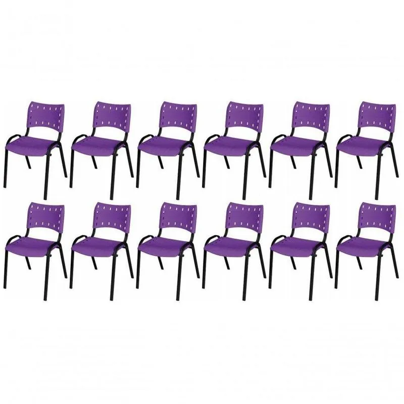 Cadeira Iso Base Preto Escola, Escritório Violeta Kit 12 Un