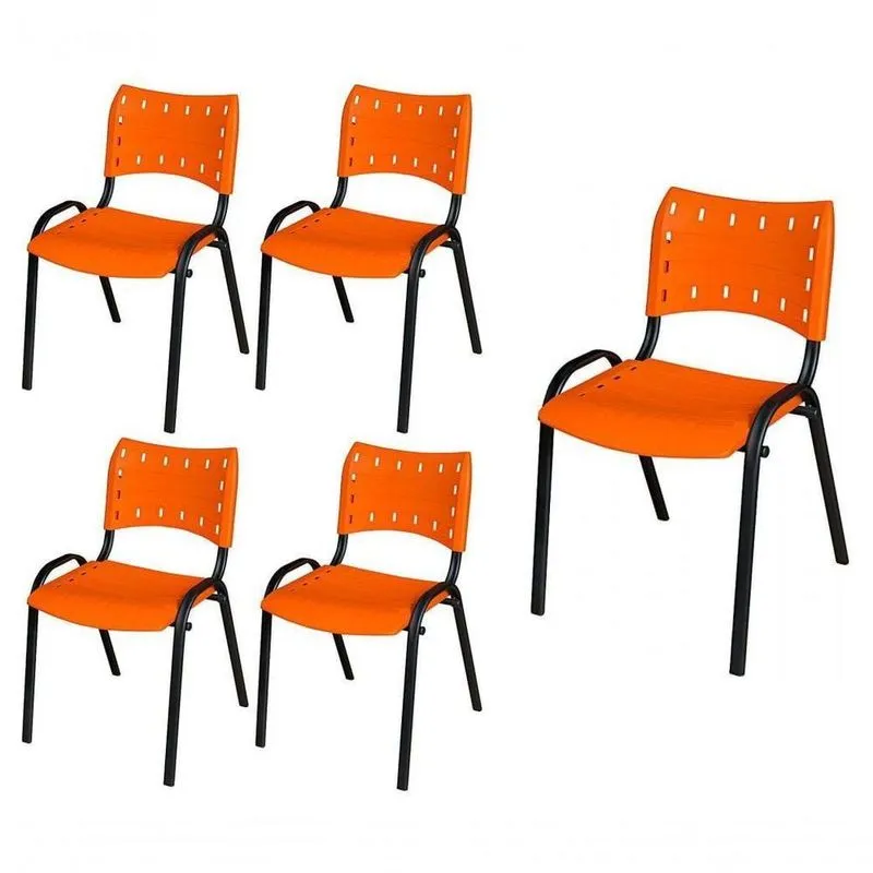 Cadeira Iso Base Preto , Escritório Laranja Kit 5 Un