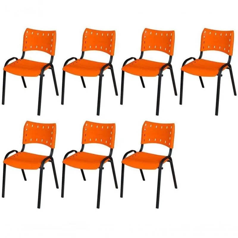 Cadeira Iso Base Preto Escola, Escritório Laranja Kit 7 Un