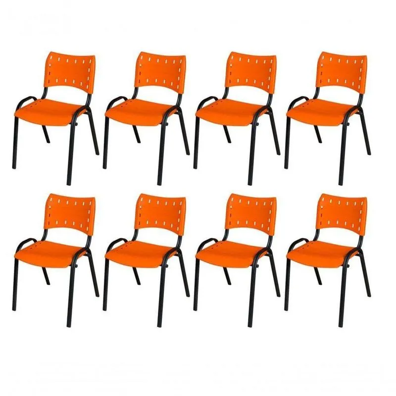 Cadeira Iso Base Preto , Escritório Laranja Kit 8 Un