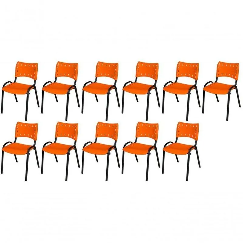 Cadeira Iso Base Preto Escola, Escritório Laranja Kit 11 Un