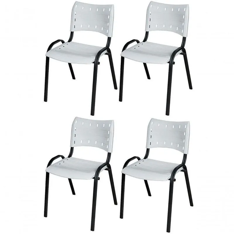 Cadeira Iso Base Preto Escola, Escritório Branco - Kit 4 Un