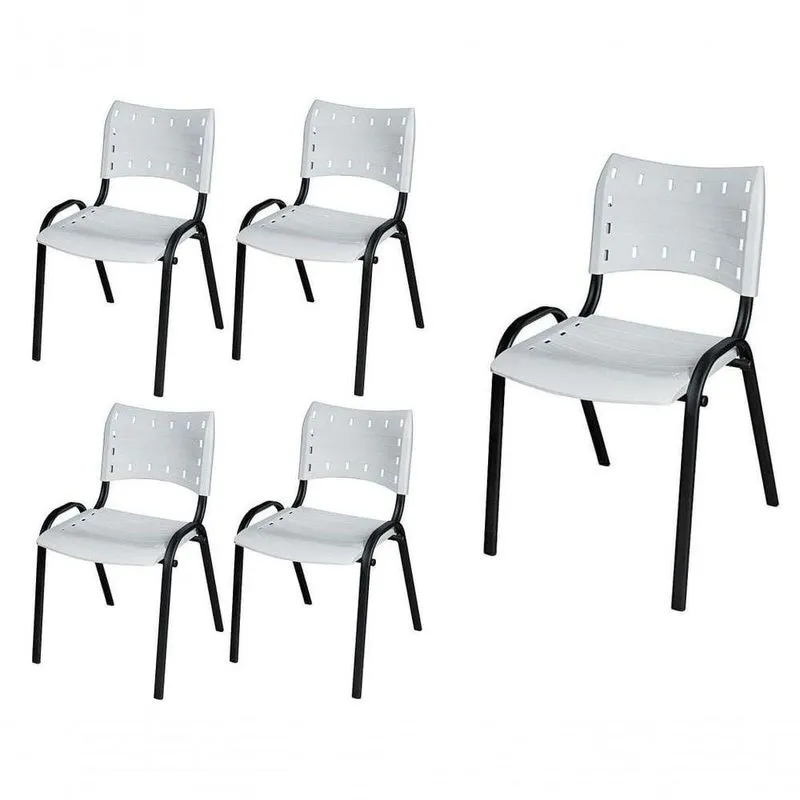 Cadeira Iso Base Preto Escola, Escritório Branco Kit 5 Un