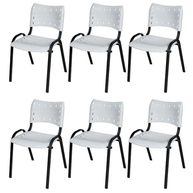 Cadeira Iso Base Preto Escola, Escritório Branco Kit 6 Un