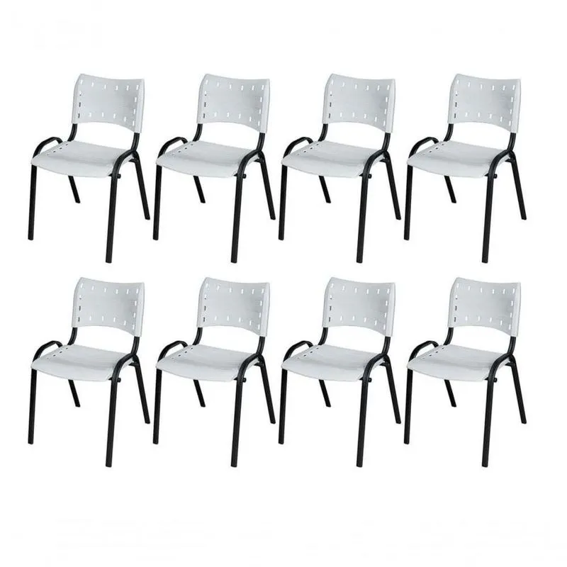 Cadeira Iso Base Preto , Escritório Branco Kit 8 Un