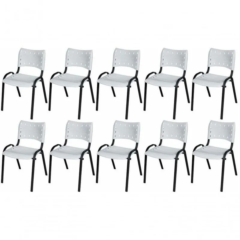 Cadeira Iso Base Preto Escola, Escritório Branco - Kit 10 Un