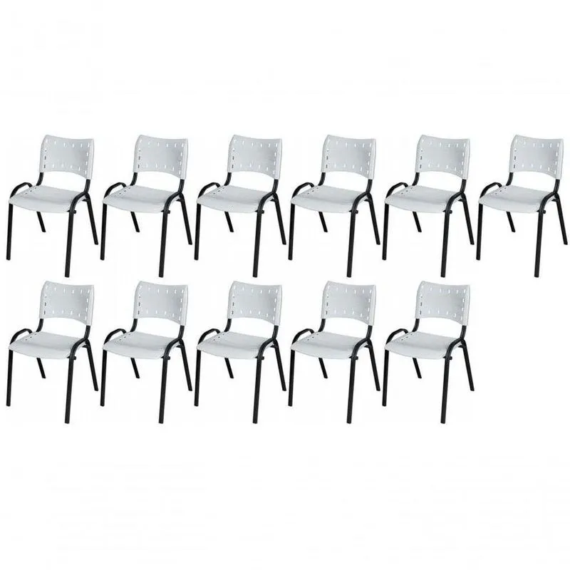 Cadeira Iso Base Preto Escola, Escritório Branco Kit 11 Un