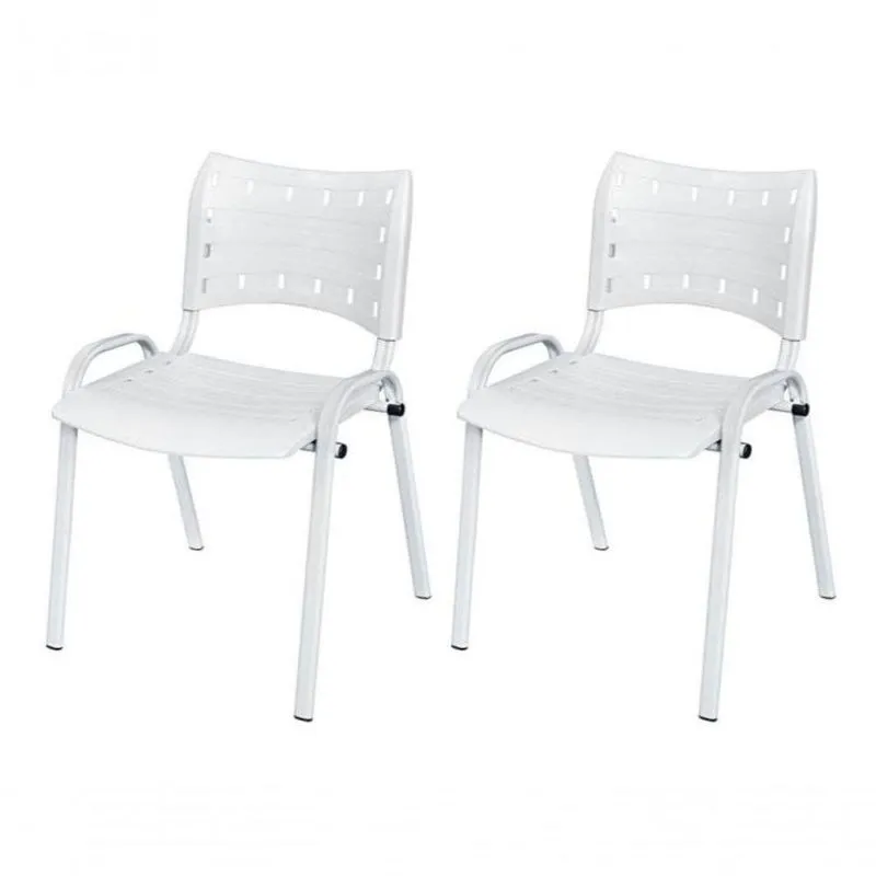 Cadeira Iso Base Branco Escola, Escritório Branco - Kit 2 Un